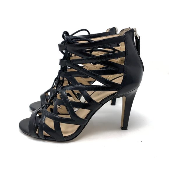 Nine West Leather Lace Up Caged Strap Heels Sz 7 - Picture 4 of 8